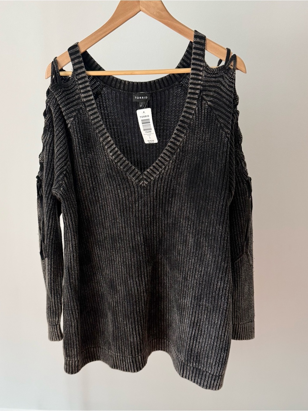 NEW Torrid Mineral Wash Cold-Shoulder Knit Sweater